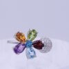 Multicolor Gemstone Flower Sterling Silver Ring Size 6.5