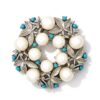 BRO-00002-WEB (2) Sarah Coventry Alaskan Summer Faux Pearl and Blue Bead Wreath Brooch