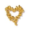 Monet Green and Clear Rhinestone Open Heart Brooch in Gold Tone