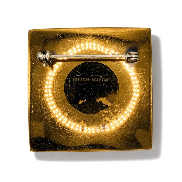 Hogan-Bolas Modernist Square Brooch with Raised Gold-Tone Arches
