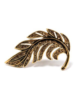 Vintage Gold Tone Textured Feather Leaf Brooch