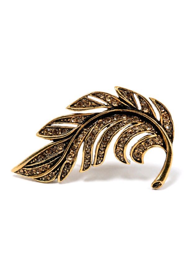 BRO-00030-web Textured Gold-Tone Feather-Style Leaf Brooch