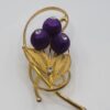 BRO-00044 (1) Vintage 1950s Cannetille Filigree Floral Brooch with Purple Satin Beads