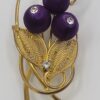BRO-00044 (1) (7) Vintage 1950s Cannetille Filigree Floral Brooch with Purple Satin Beads