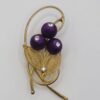 BRO-00044 (1) (8) Vintage 1950s Cannetille Filigree Floral Brooch with Purple Satin Beads