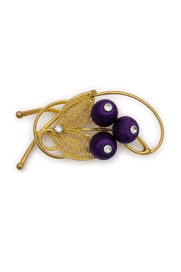 BRO-00044-web Vintage 1950s Cannetille Filigree Floral Brooch with Purple Satin Beads