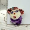 Red Hat Lady Portrait Brooch with Purple Scarf and Faulty Clasp