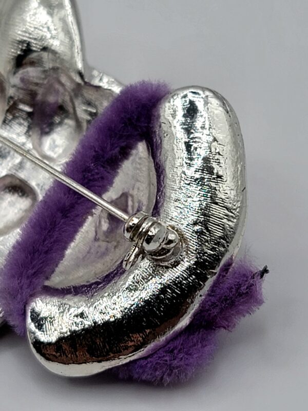 Red Hat Lady Portrait Brooch with Purple Scarf and Faulty Clasp