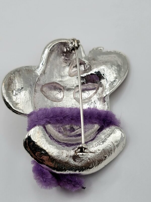 Red Hat Lady Portrait Brooch with Purple Scarf and Faulty Clasp