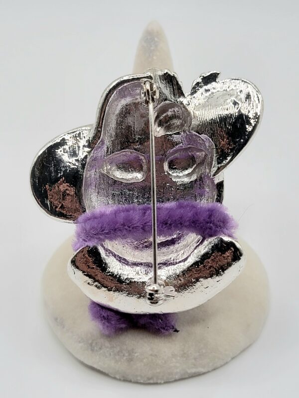 Red Hat Lady Portrait Brooch with Purple Scarf and Faulty Clasp