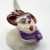 Red Hat Lady Portrait Brooch with Purple Scarf and Faulty Clasp