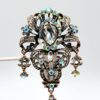 Vintage Style Antique Gold Rhinestone & Aurora Borealis Dangle Brooch Pin