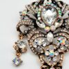 Vintage Style Antique Gold Rhinestone & Aurora Borealis Dangle Brooch Pin