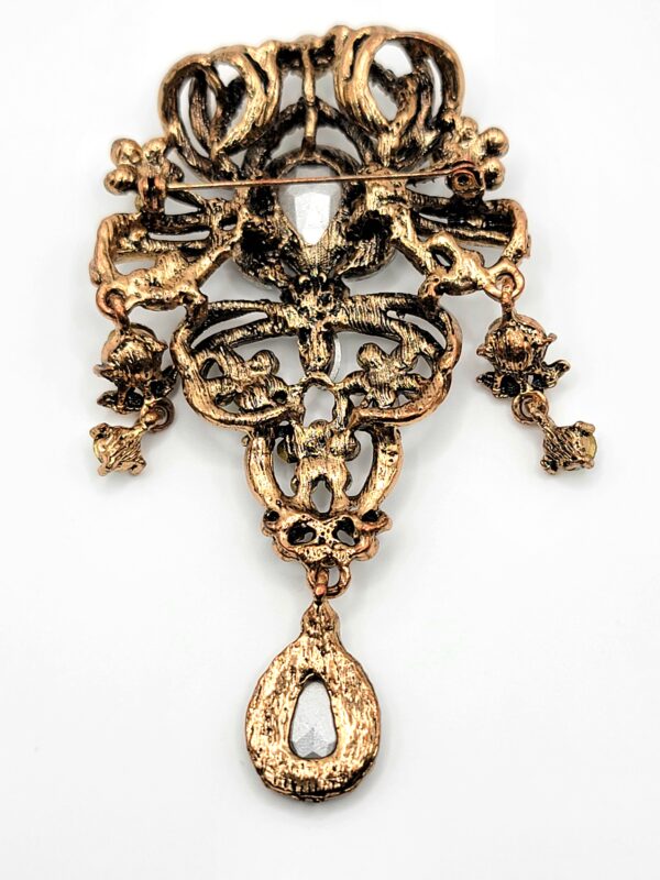 Vintage Style Antique Gold Rhinestone & Aurora Borealis Dangle Brooch Pin