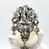 Vintage Style Antique Gold Rhinestone & Aurora Borealis Dangle Brooch Pin