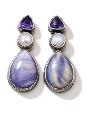 Purple Stone Pearl Amethyst Sterling Silver Drop Earrings