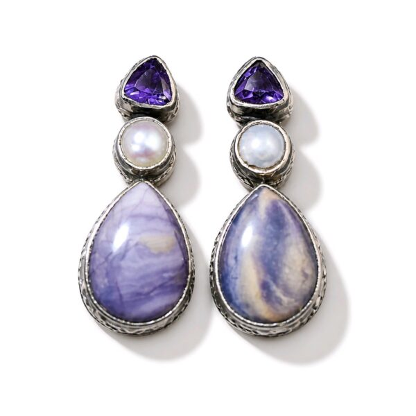 Purple Stone Pearl Amethyst Sterling Silver Drop Earrings