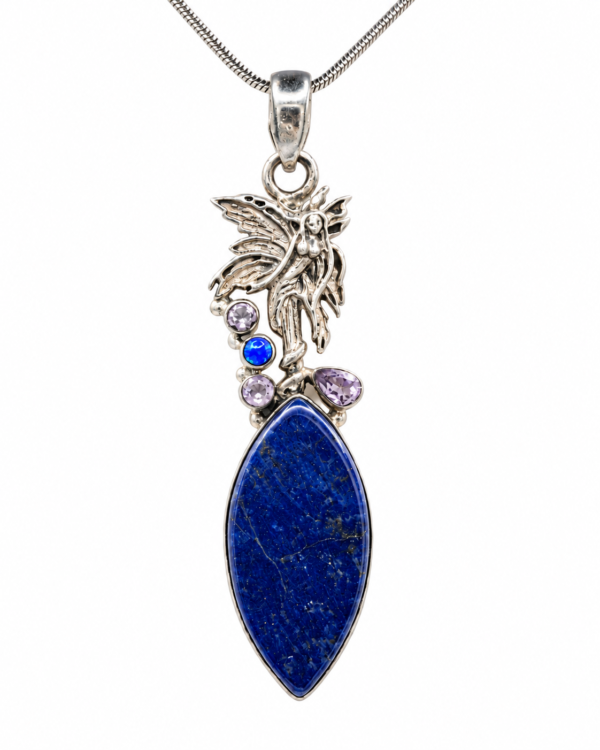 Lapis Lazuli and Amethyst Fairy Pendant in 925 Sterling Silver