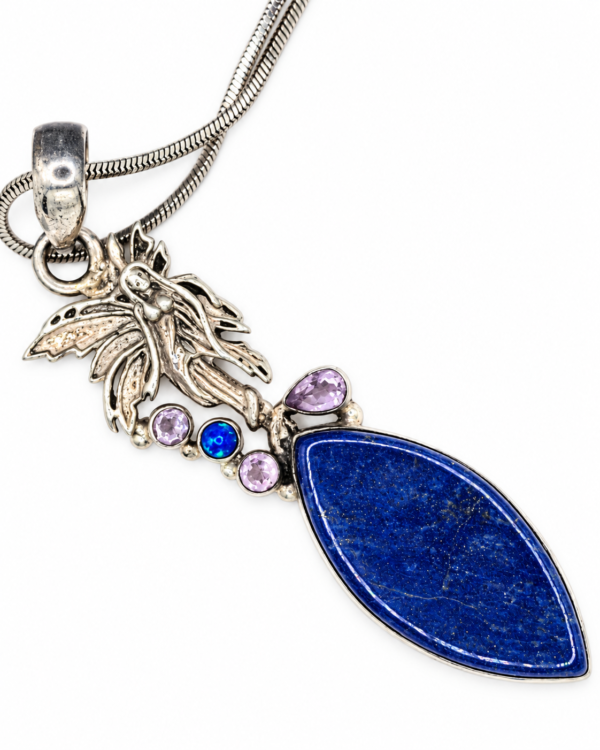 Lapis Lazuli and Amethyst Fairy Pendant in 925 Sterling Silver