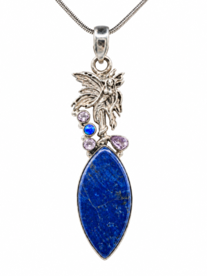 Pen-00003 (3) Lapis Lazuli and Amethyst Fairy Pendant in 925 Sterling Silver
