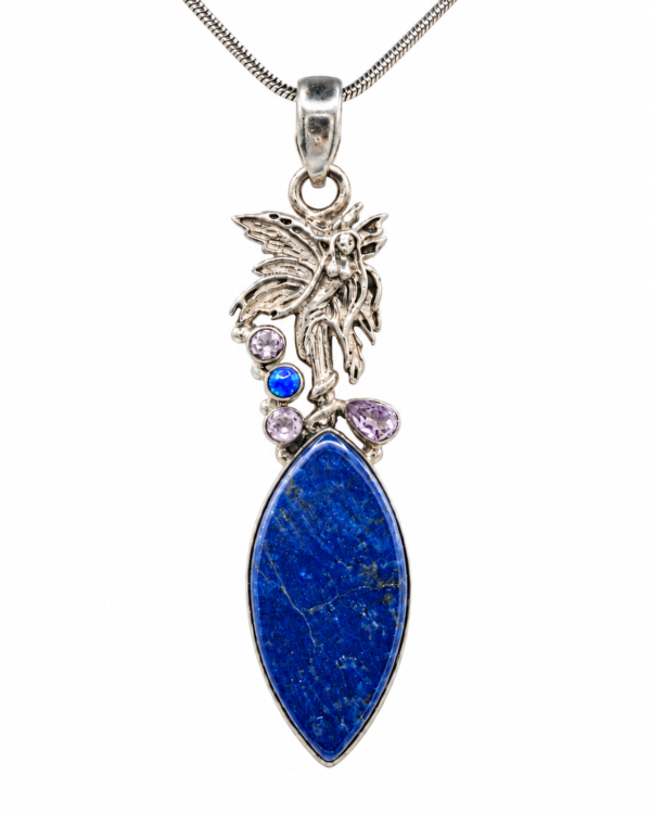 Lapis Lazuli and Amethyst Fairy Pendant in 925 Sterling Silver