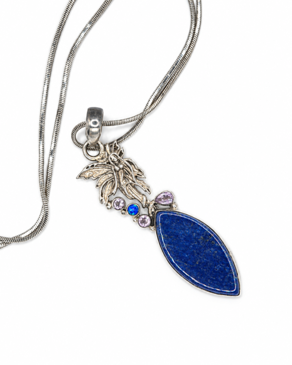 Lapis Lazuli and Amethyst Fairy Pendant in 925 Sterling Silver