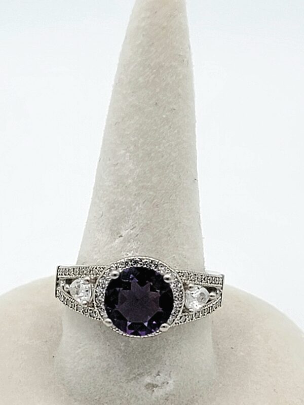 Amethyst Clear Accent Sterling Silver Ring Size 6.25