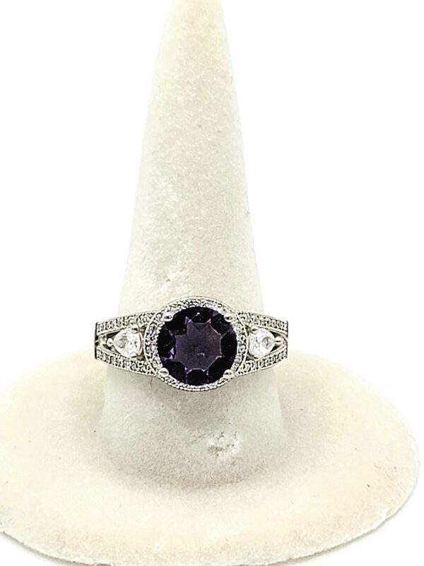 Amethyst Clear Accent Sterling Silver Ring Size 6.25