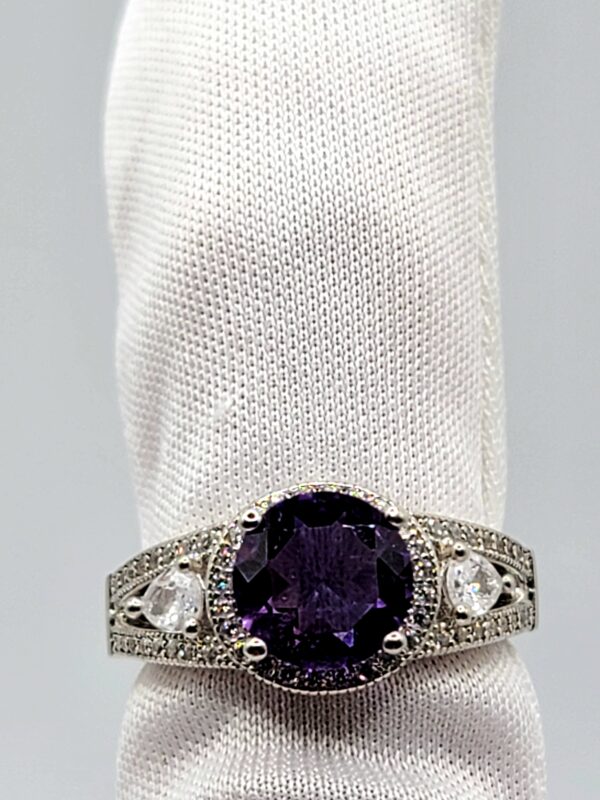 Amethyst Clear Accent Sterling Silver Ring Size 6.25