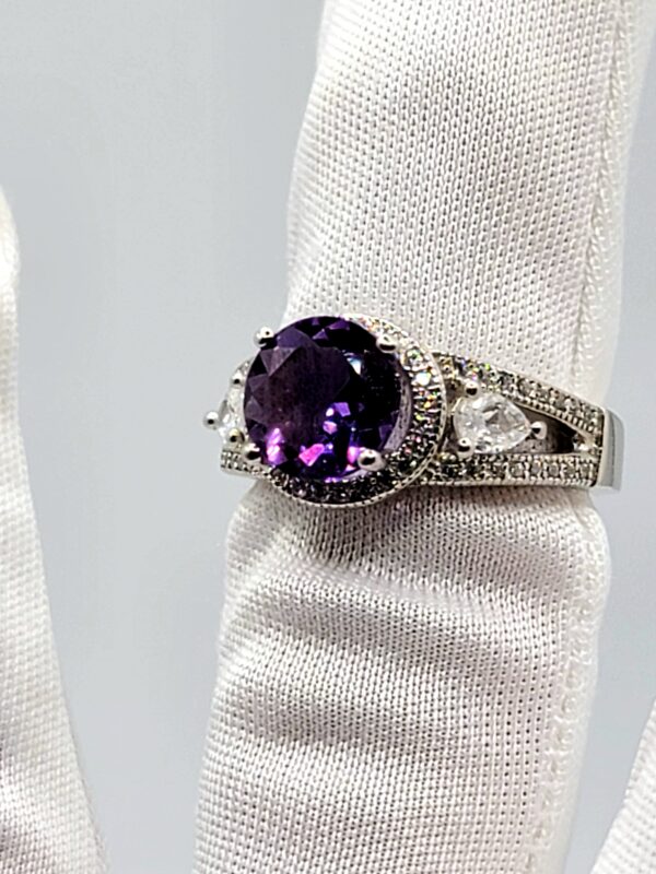 Amethyst Clear Accent Sterling Silver Ring Size 6.25