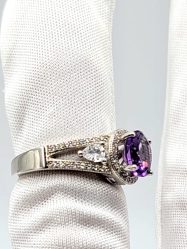 Amethyst Clear Accent Sterling Silver Ring Size 6.25