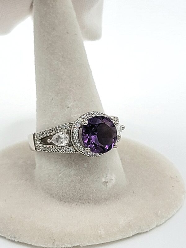 Amethyst Clear Accent Sterling Silver Ring Size 6.25