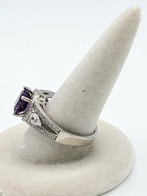 Amethyst Clear Accent Sterling Silver Ring Size 6.25