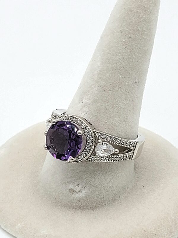 Amethyst Clear Accent Sterling Silver Ring Size 6.25