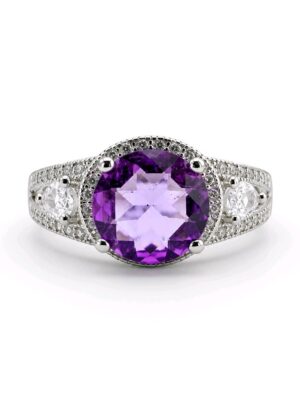 Amethyst Clear Accent Sterling Silver Ring Size 6.25