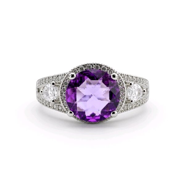Amethyst Clear Accent Sterling Silver Ring Size 6.25