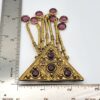 Goldette Purple Glass Triangle Brooch with Seven Fringe Drops