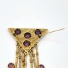 Goldette Purple Glass Triangle Brooch with Seven Fringe Drops
