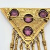 Goldette Purple Glass Triangle Brooch with Seven Fringe Drops