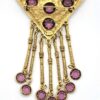 Goldette Purple Glass Triangle Brooch with Seven Fringe Drops