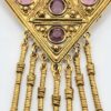 Goldette Purple Glass Triangle Brooch with Seven Fringe Drops