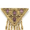 Goldette Purple Glass Triangle Brooch with Seven Fringe Drops