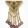 Goldette Purple Glass Triangle Brooch with Seven Fringe Drops