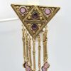 Goldette Purple Glass Triangle Brooch with Seven Fringe Drops