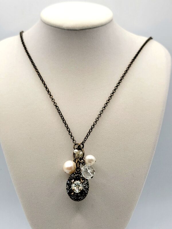 Sorrelli Rhinestone Locket Necklace Pearls Bead Charms