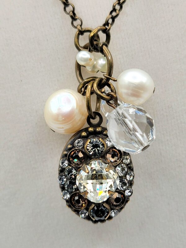 Sorrelli Rhinestone Locket Necklace Pearls Bead Charms