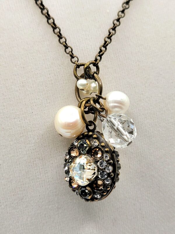 Sorrelli Rhinestone Locket Necklace Pearls Bead Charms