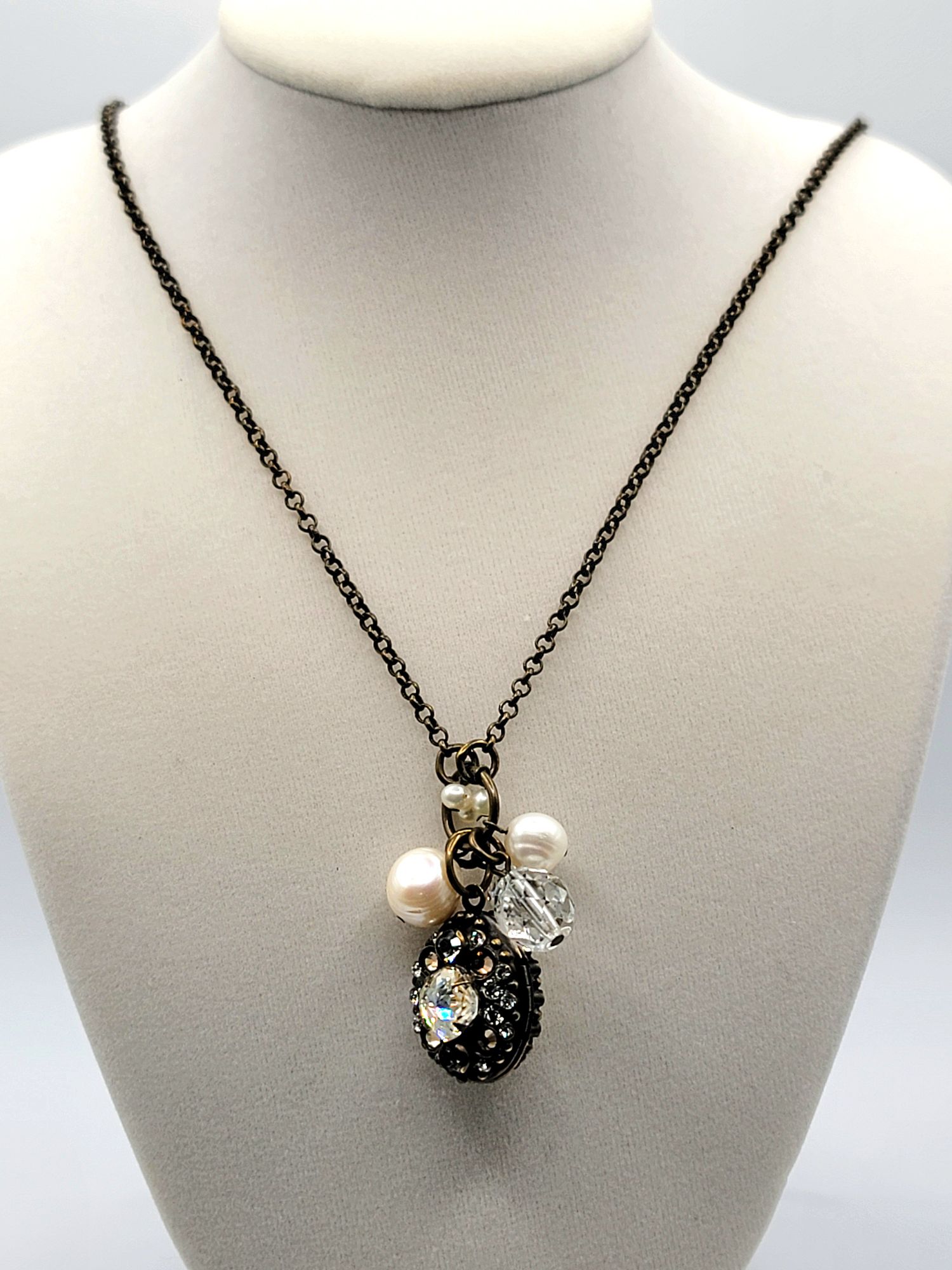 Sorrelli Rhinestone Locket Necklace Pearls Bead Charms