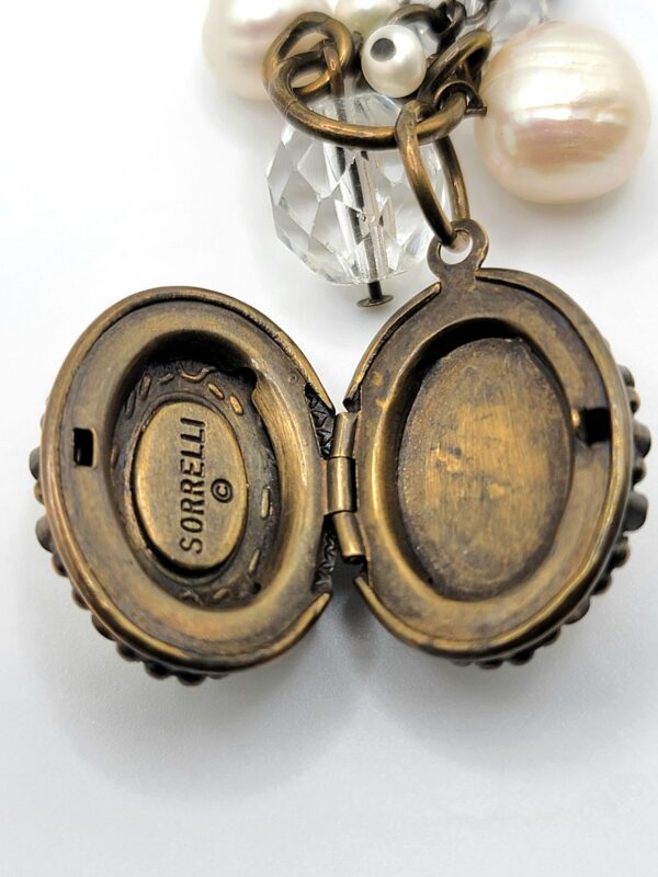 Sorrelli Rhinestone Locket Necklace Pearls Bead Charms