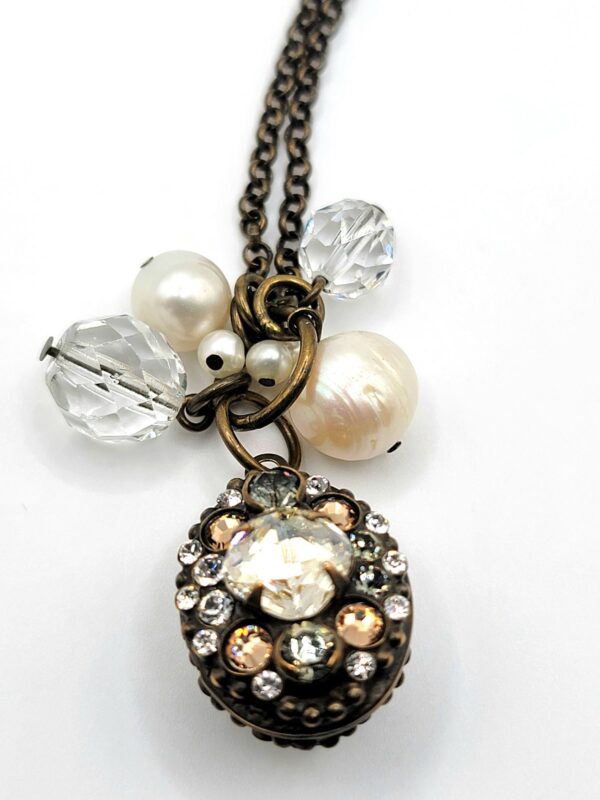 Sorrelli Rhinestone Locket Necklace Pearls Bead Charms
